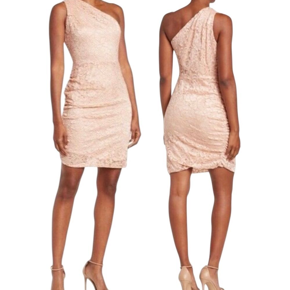 Sam Edelman One Shoulder Lace mini Sheath Dress Blush 12 Above the Knee NEW